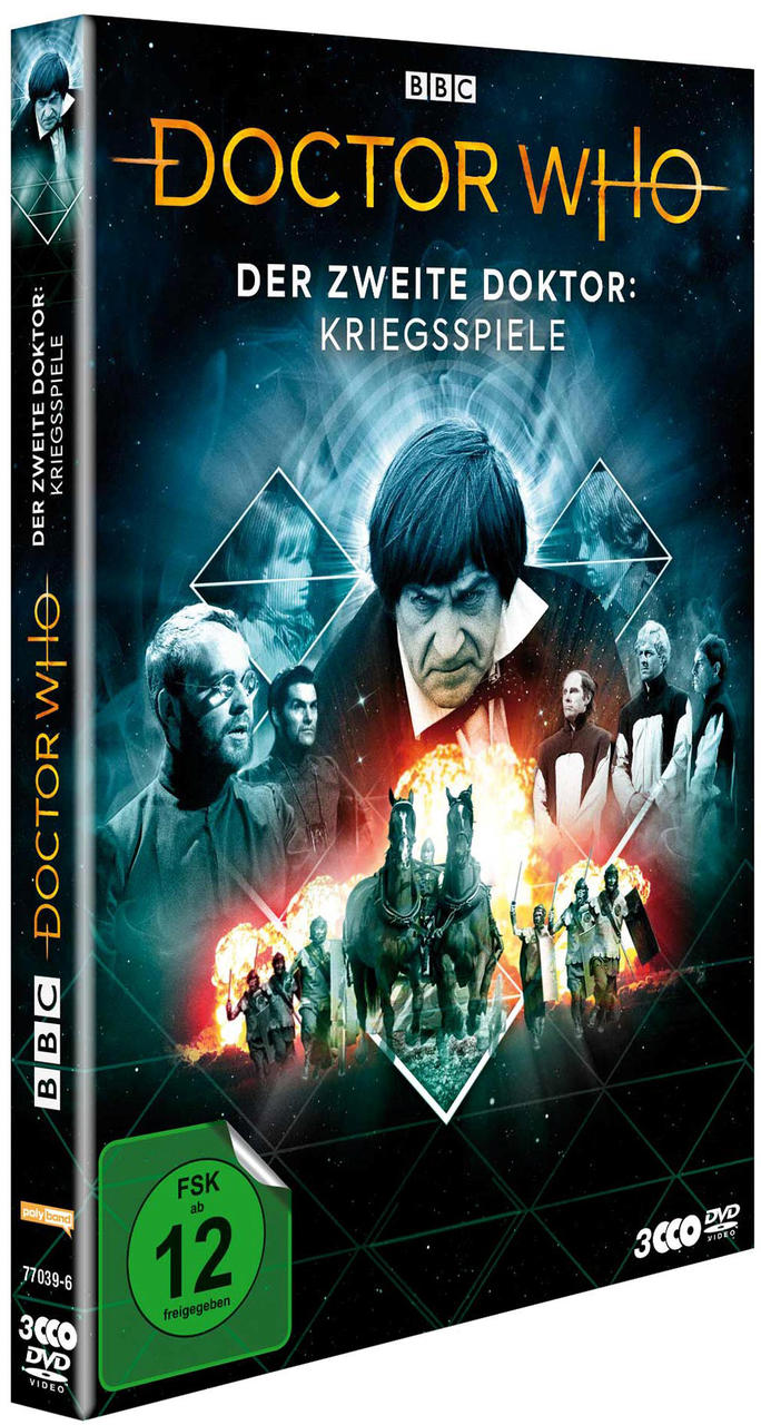 DVD-Cover von Doctor Who mit einem zentralen Bild eines Mannes und Pferden. Text auf Deutsch.