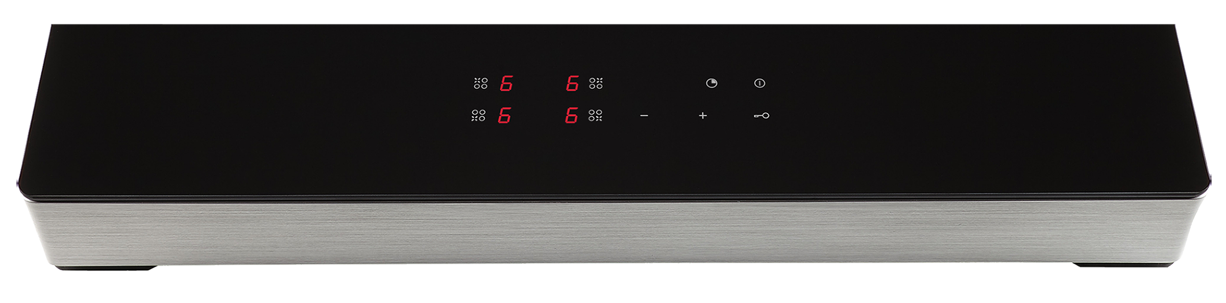 Black and silver appliance front with red digital display and buttons.