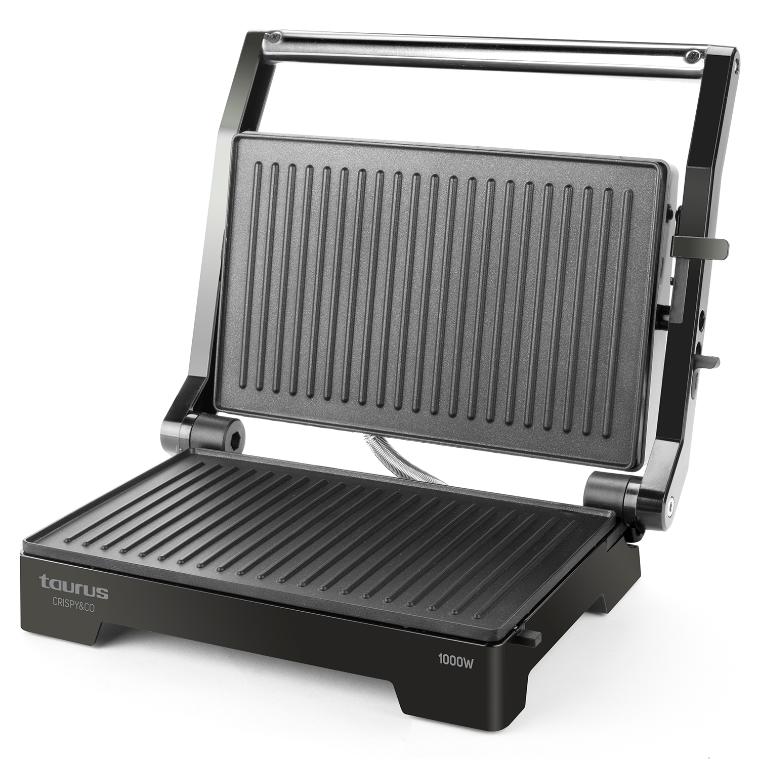 Grill - Taurus Crispy & Co, 1000 W, Acero Inoxidable, 2 Rebanadas, Asa de toque frío, Negro