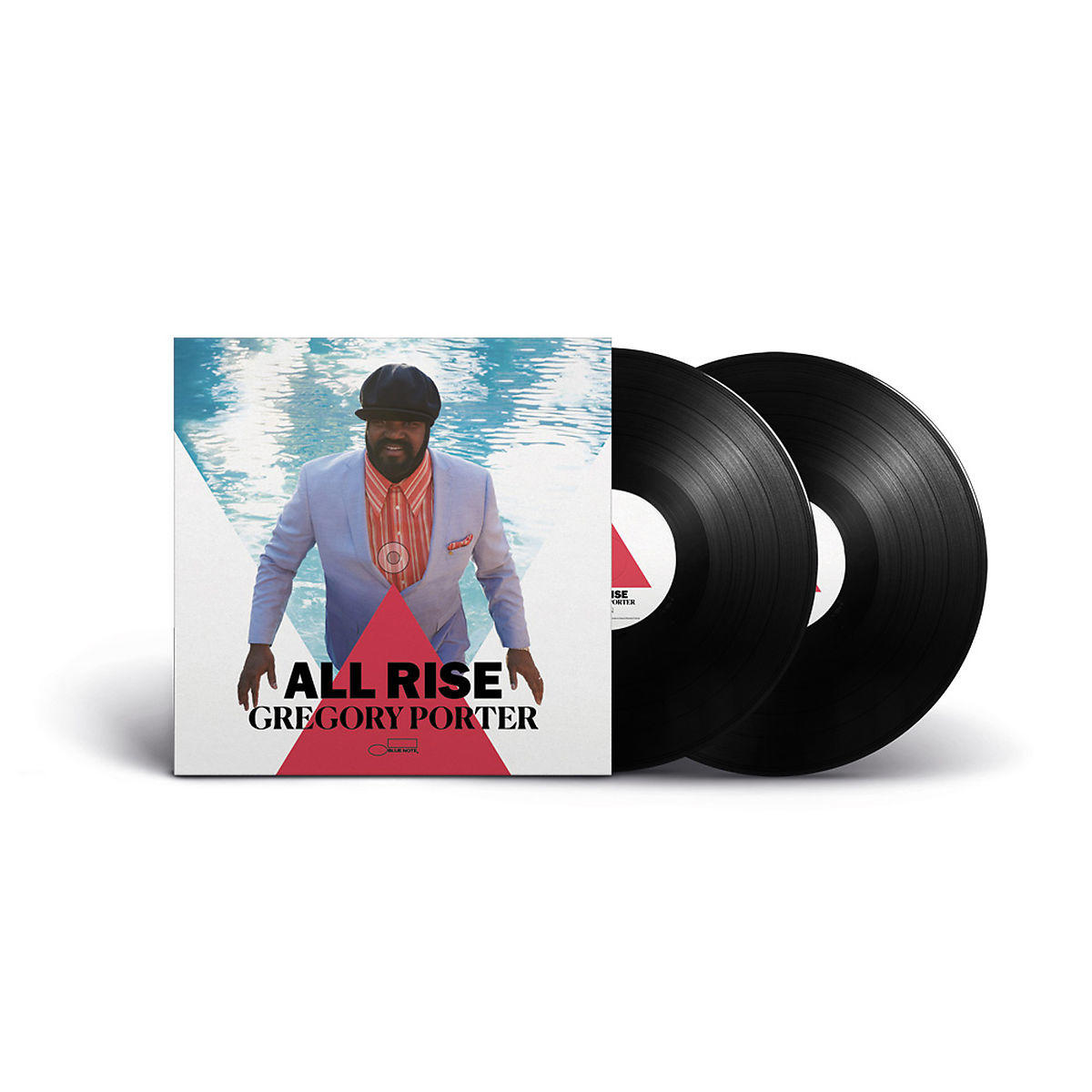 Album borító és két bakelit lemez. A borító Gregory Porter-t és szöveget mutat.