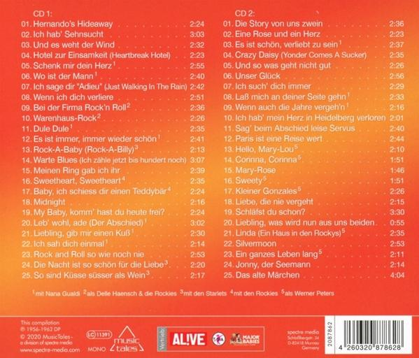 Rückseite der CD-Hülle mit Titelliste. Text ist auf Deutsch. Hülle ist blau und hat ein Cover.