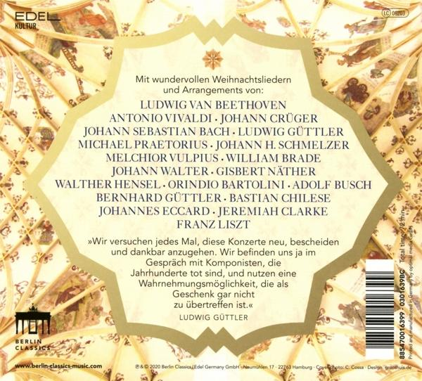 Rückseite einer CD mit Text in Gold. Es listet Namen, Text in Gold auf. Der Hintergrund ist Gold.