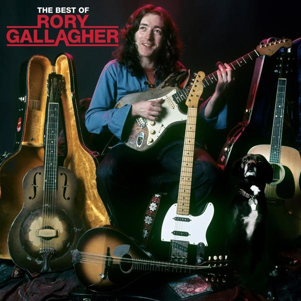 Albumcover von Rory Gallagher mit Gitarre, daneben Gitarren und ein Hund. Schwarzer Hintergrund.