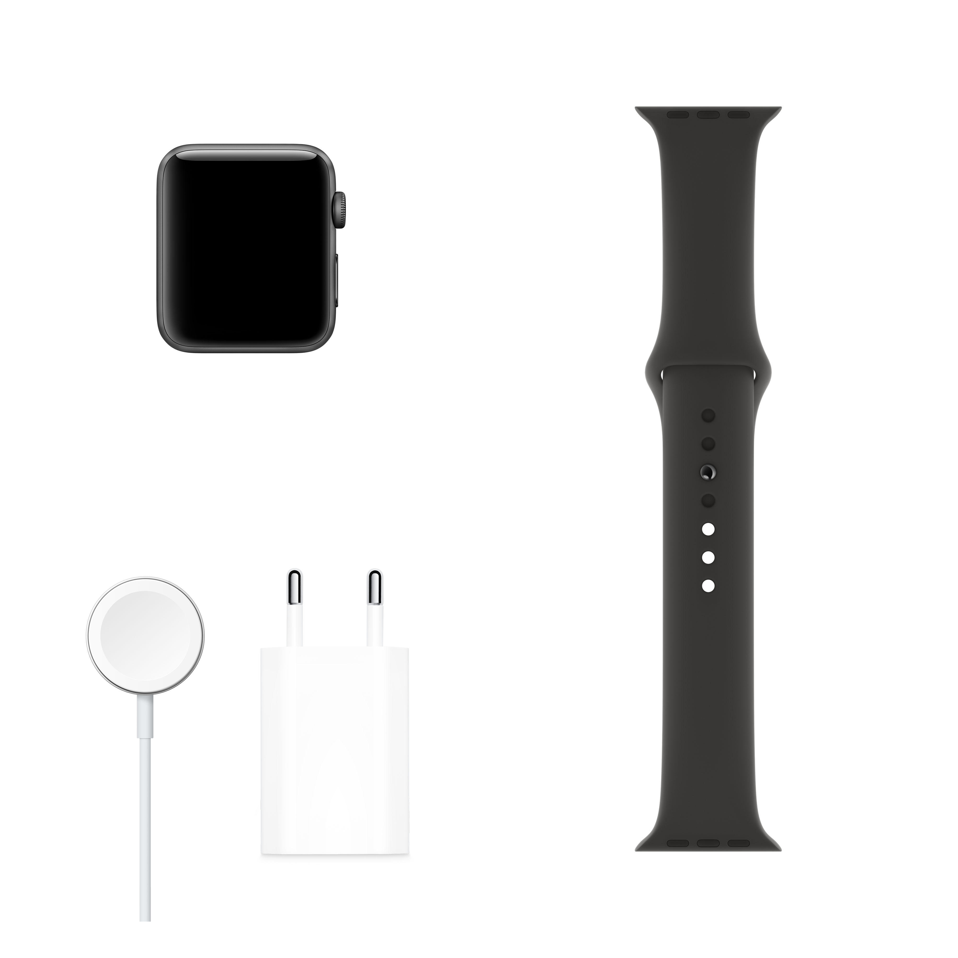 APPLE Watch Series 3 (GPS + Cellular) 42 mm Smartwatch Aluminium Kunststoff, 140-210 mm, Armband: Schwarz / Gehäuse: Dunkelgrau