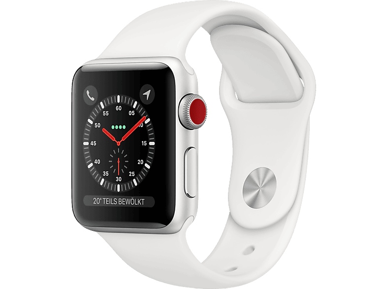 APPLE Watch Series 3 GPS Cellular 38 mm Smartwatch Aluminium Kunststoff 140 210 mm Armband WeiB Gehause Silber