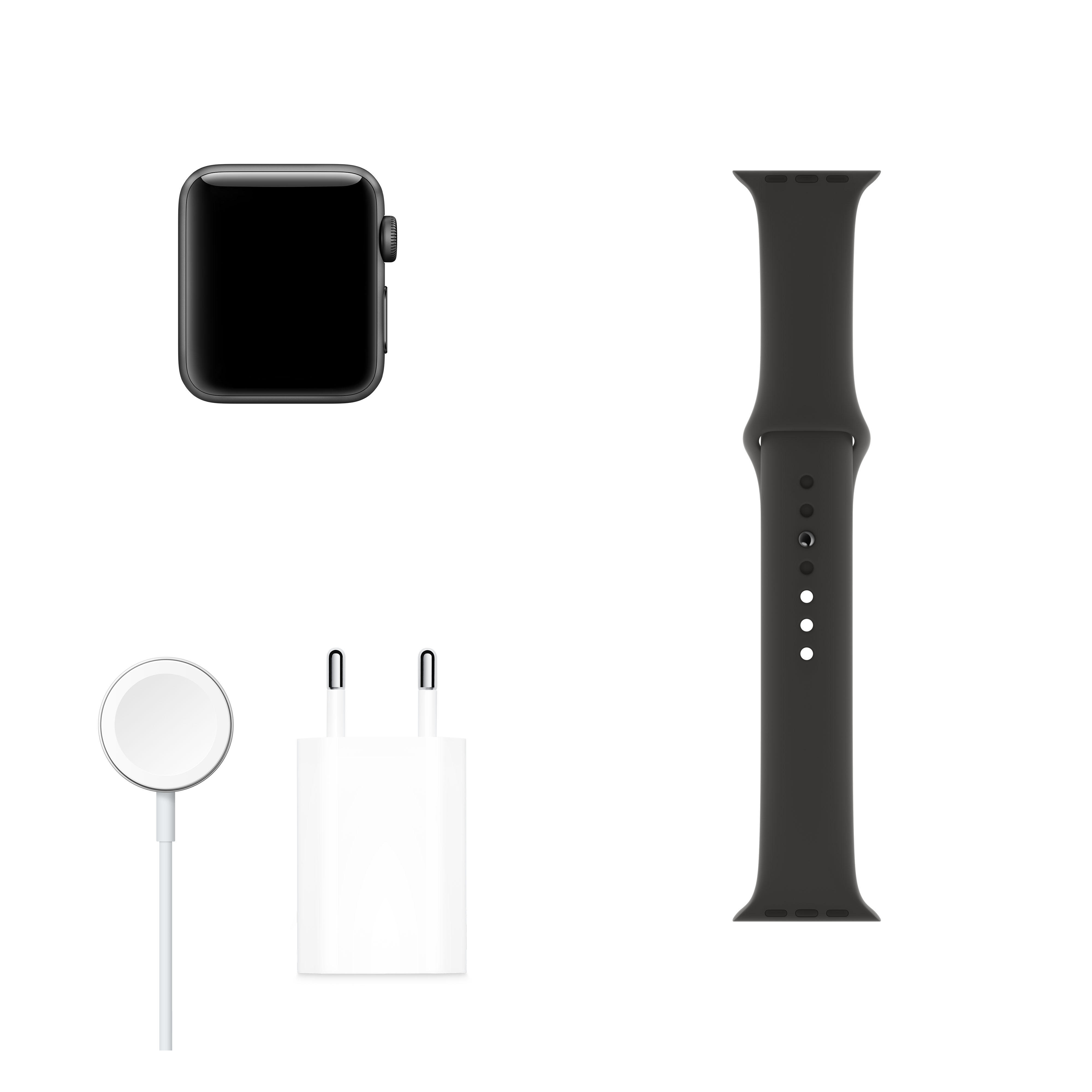 APPLE Watch Series 3 (GPS + Cellular) 38 mm Smartwatch Aluminium Kunststoff, 140-210 mm, Armband: Schwarz / Gehäuse: Dunkelgrau