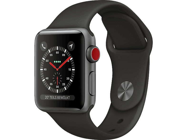 APPLE Watch Series 3 GPS Cellular 38 mm Smartwatch Aluminium Kunststoff 140 210 mm Armband Schwarz Geh use Dunkelgrau