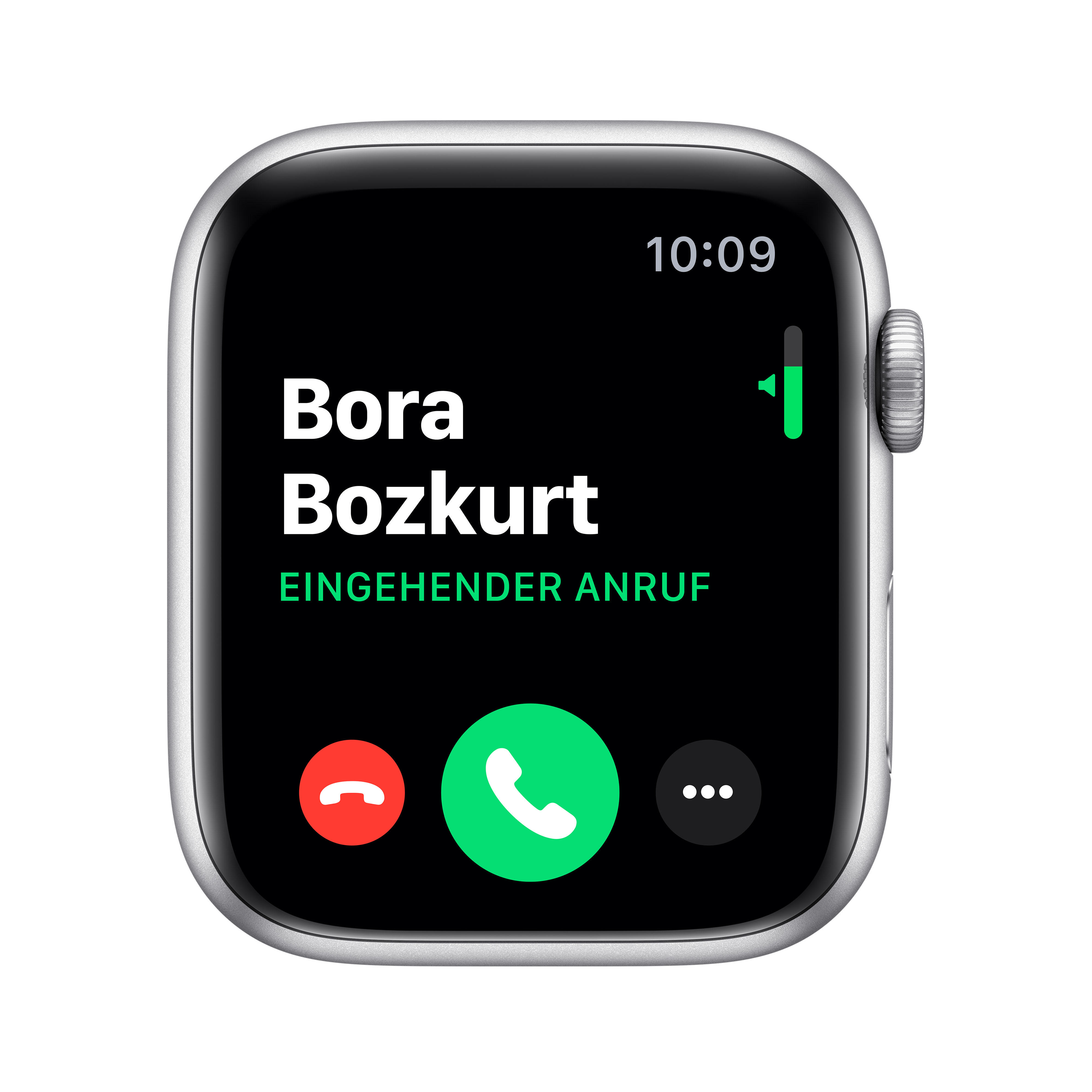 APPLE Watch Series 5 44mm Smartwatch Aluminium Fluorelastomer, 140 - 200 mm , Armband: Weiß, Gehäuse: Silber