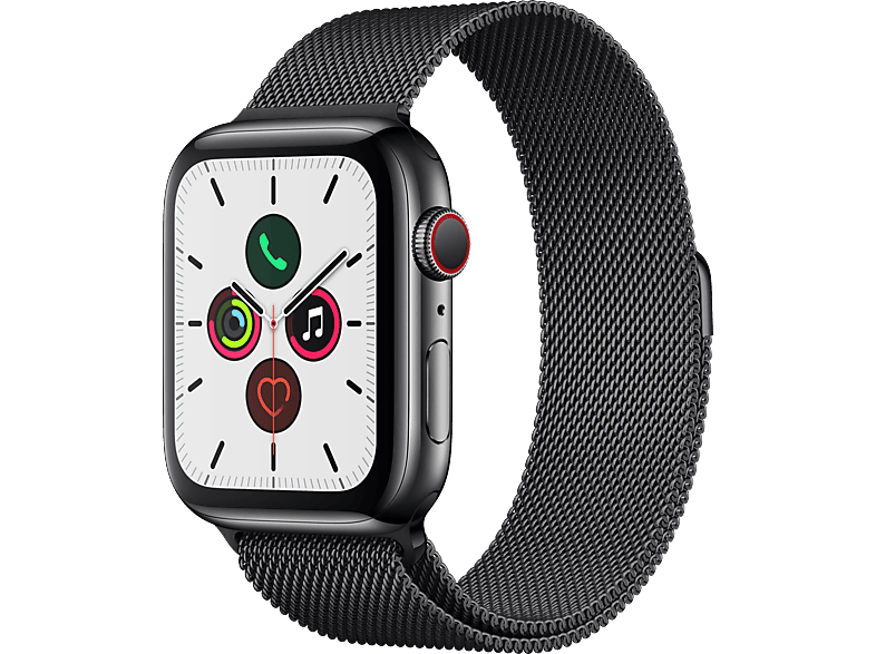 Schwarz APPLE 5 Edelstahl, Edelstahl Schwarz , Series 140 Edelstahl 44mm mm (GPS Milanaise, + Cellular) 200 Smartwatch Watch - Gehäuse: Armband: