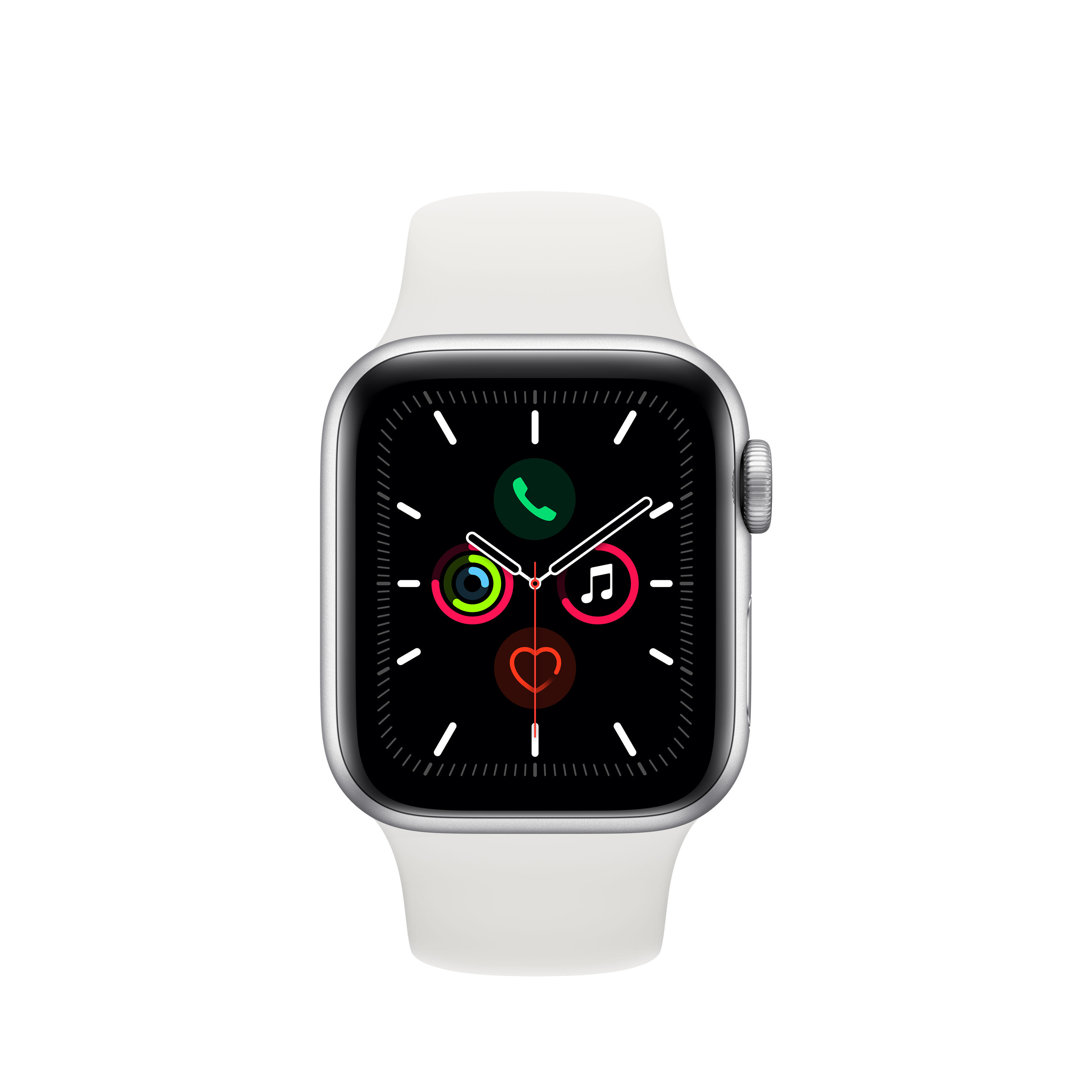 APPLE Watch Series 5 (GPS + Cellular) 40mm Smartwatch Aluminium Fluorelastomer, 130 - 200 mm, Armband: Weiß, Gehäuse: Silber