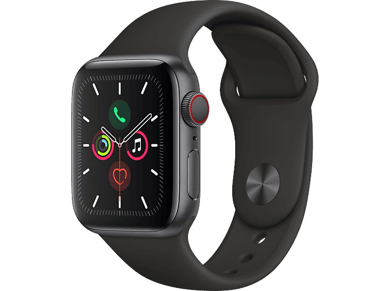 APPLE Watch Series 5 (GPS + Cellular) 40mm Smartwatch Aluminium  Fluorelastomer, 130 | 200 mm, Armband: Schwarz, Gehäuse: Space Grey  Smartwatch kaufen.