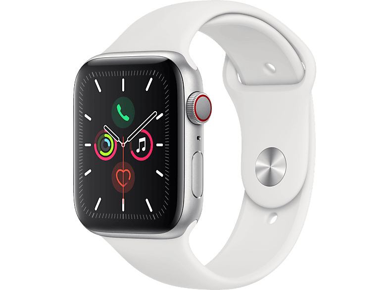 + Weiß, Gehäuse: 200 Silber Armband: , Fluorelastomer, - Watch APPLE 5 Aluminium mm Smartwatch Series Cellular) 44mm 140 (GPS