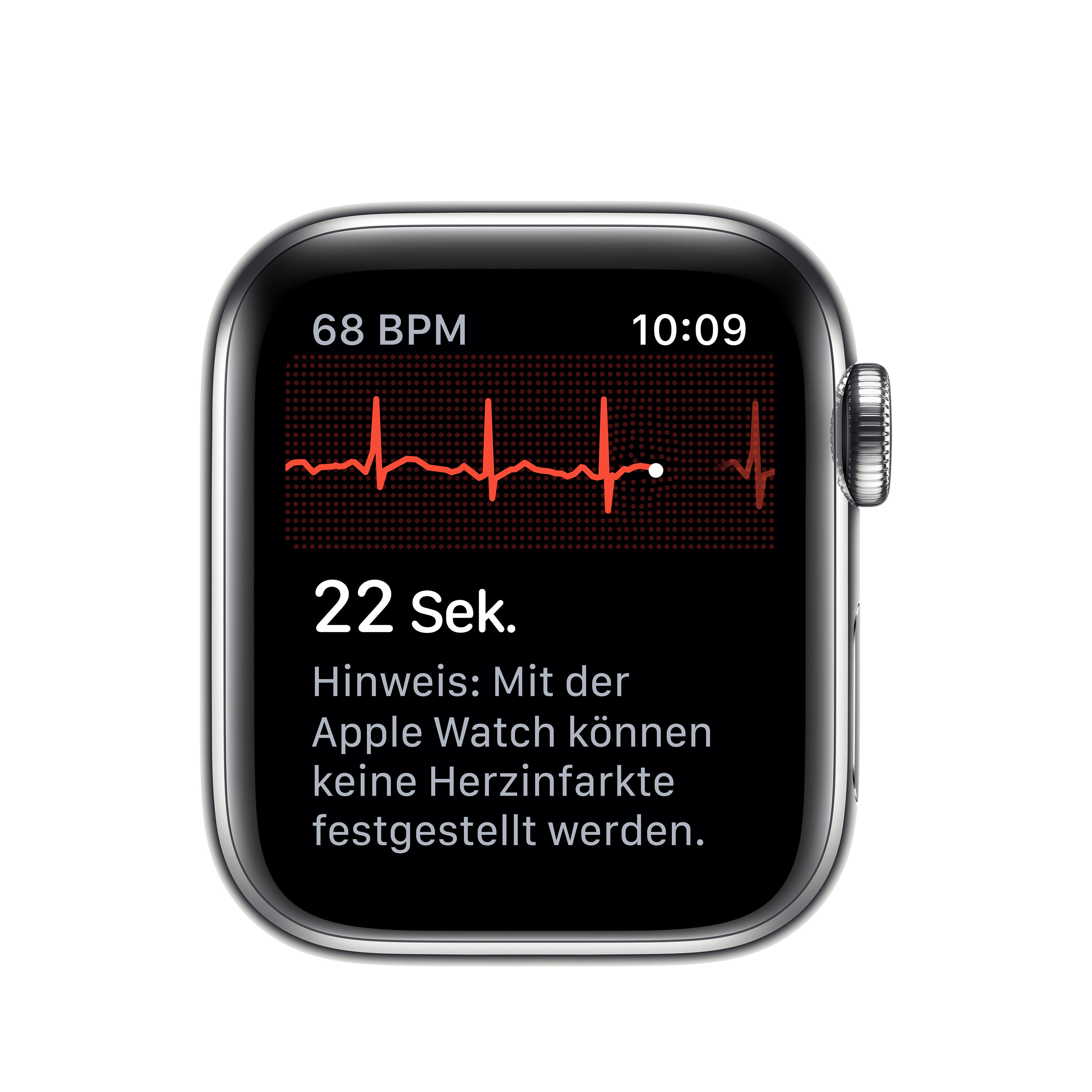 APPLE Watch Series 5 (GPS + Cellular) 40mm Smartwatch Edelstahl Fluorelastomer, 130 - 200 mm, Armband: Weiß, Gehäuse: Edelstahl