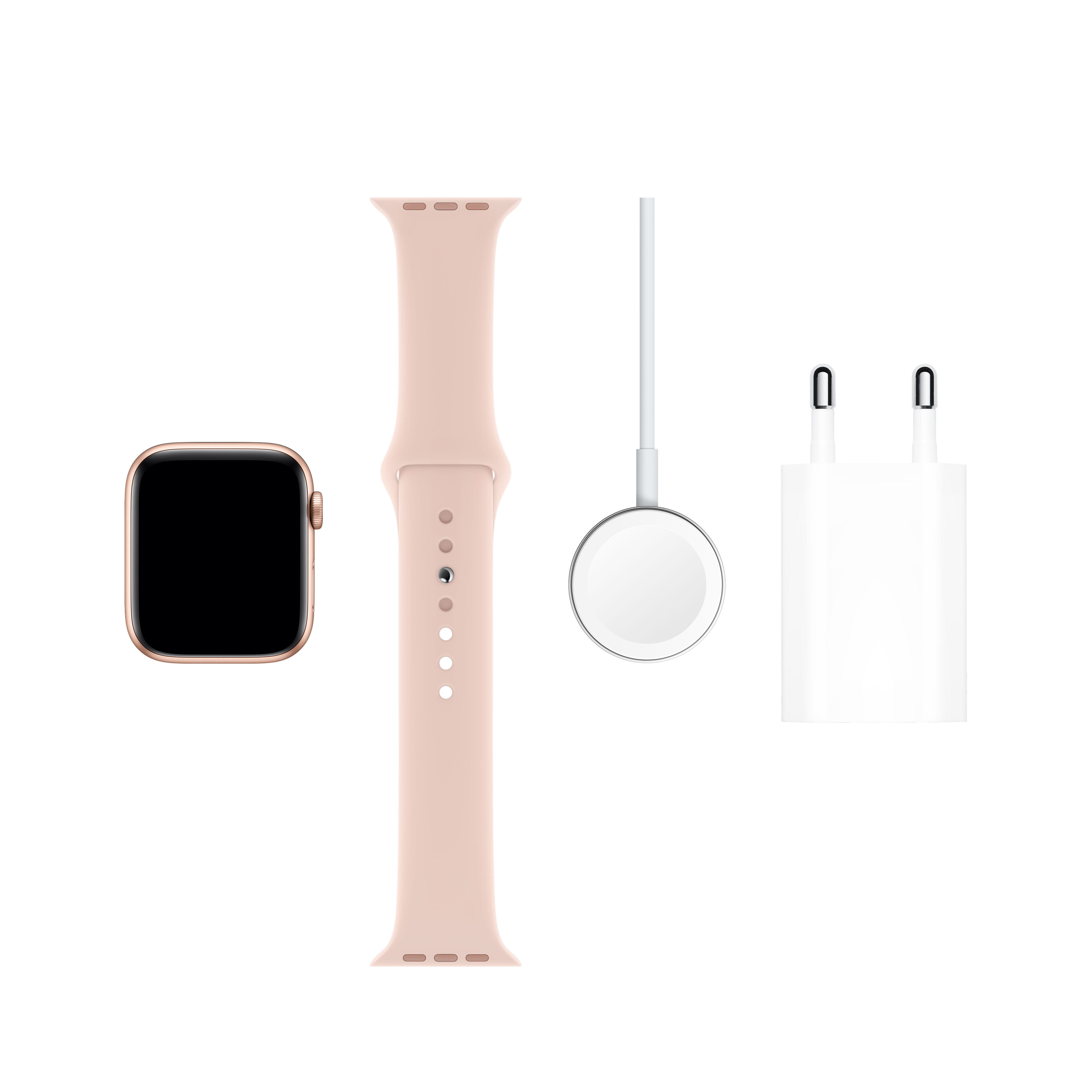 APPLE Watch Series 5 (GPS + Cellular) 44mm Smartwatch Aluminium Fluorelastomer, 140 - 200 mm , Armband: Sandrosa, Gehäuse: Gold