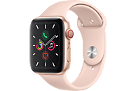 APPLE Watch Series 5 (GPS + Cellular) 44mm Smartwatch Aluminium Fluorelastomer, 140 - 200 mm , Armband: Sandrosa, Gehäuse: Gold