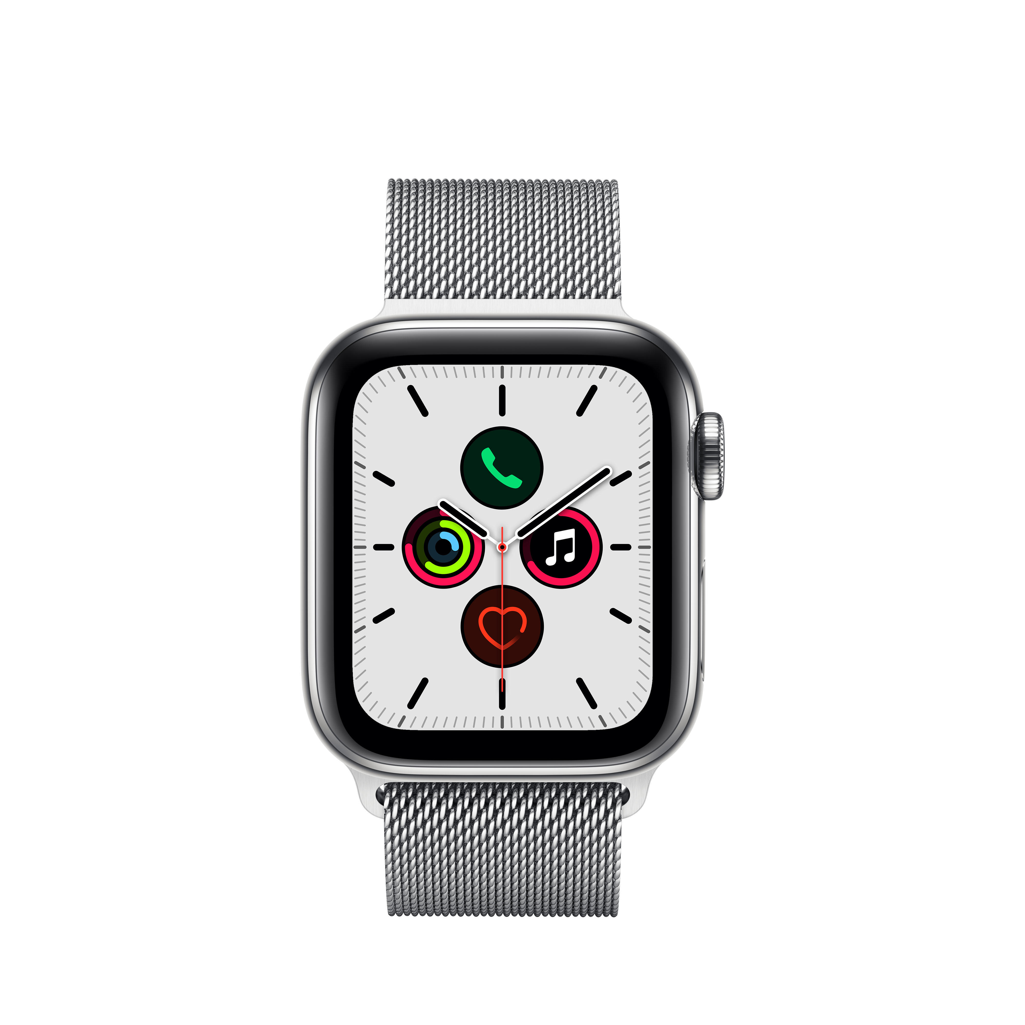 APPLE Watch Series 5 (GPS + Cellular) 40mm Smartwatch Edelstahl Edelstahl, 130 - 200 mm, Armband: Silber  Milanaise, Gehäuse: Edelstahl