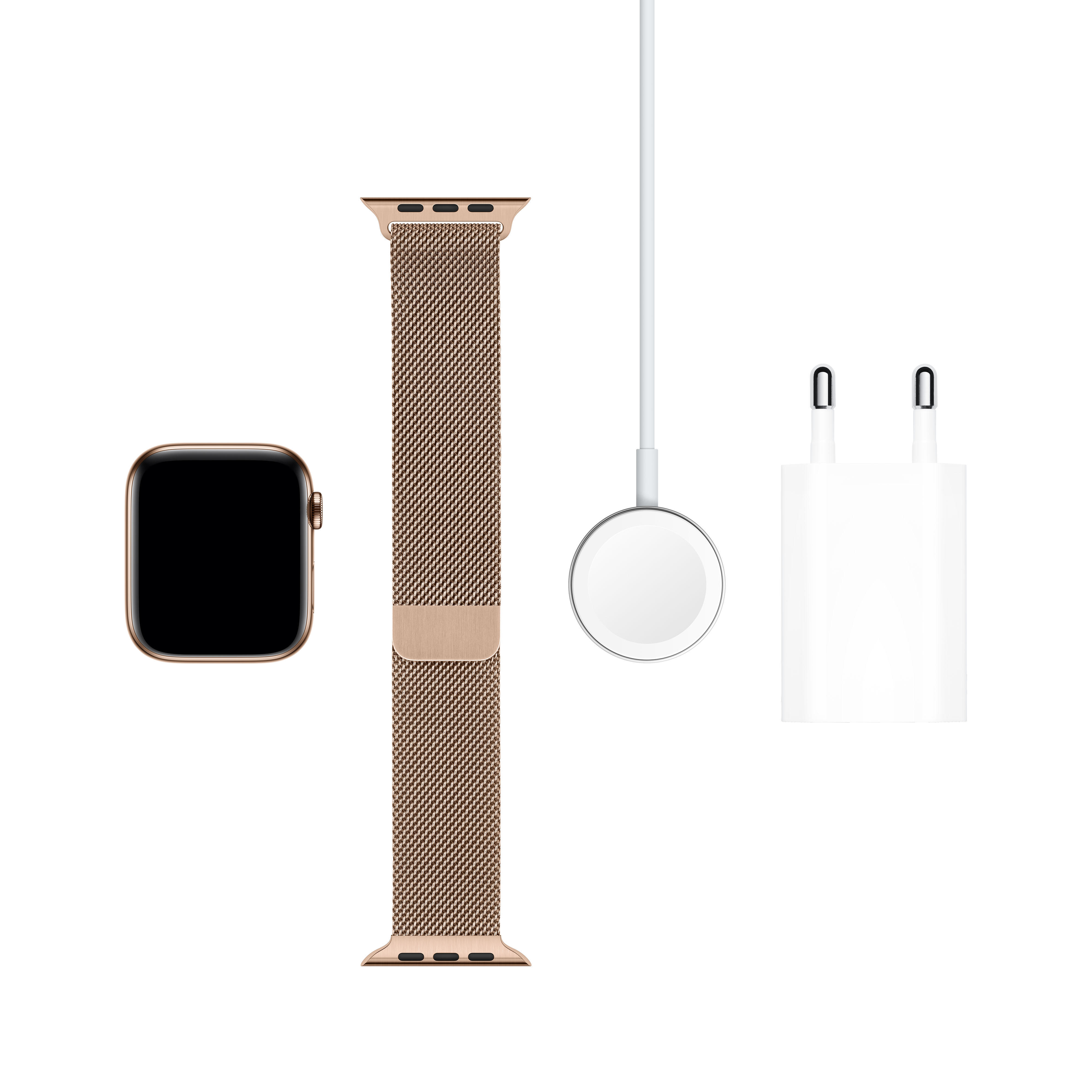 APPLE Watch Series 5 (GPS + Cellular) 44mm Smartwatch Edelstahl Edelstahl, 140 - 200 mm , Armband: Gold Milanaise, Gehäuse: Edelstahl Gold