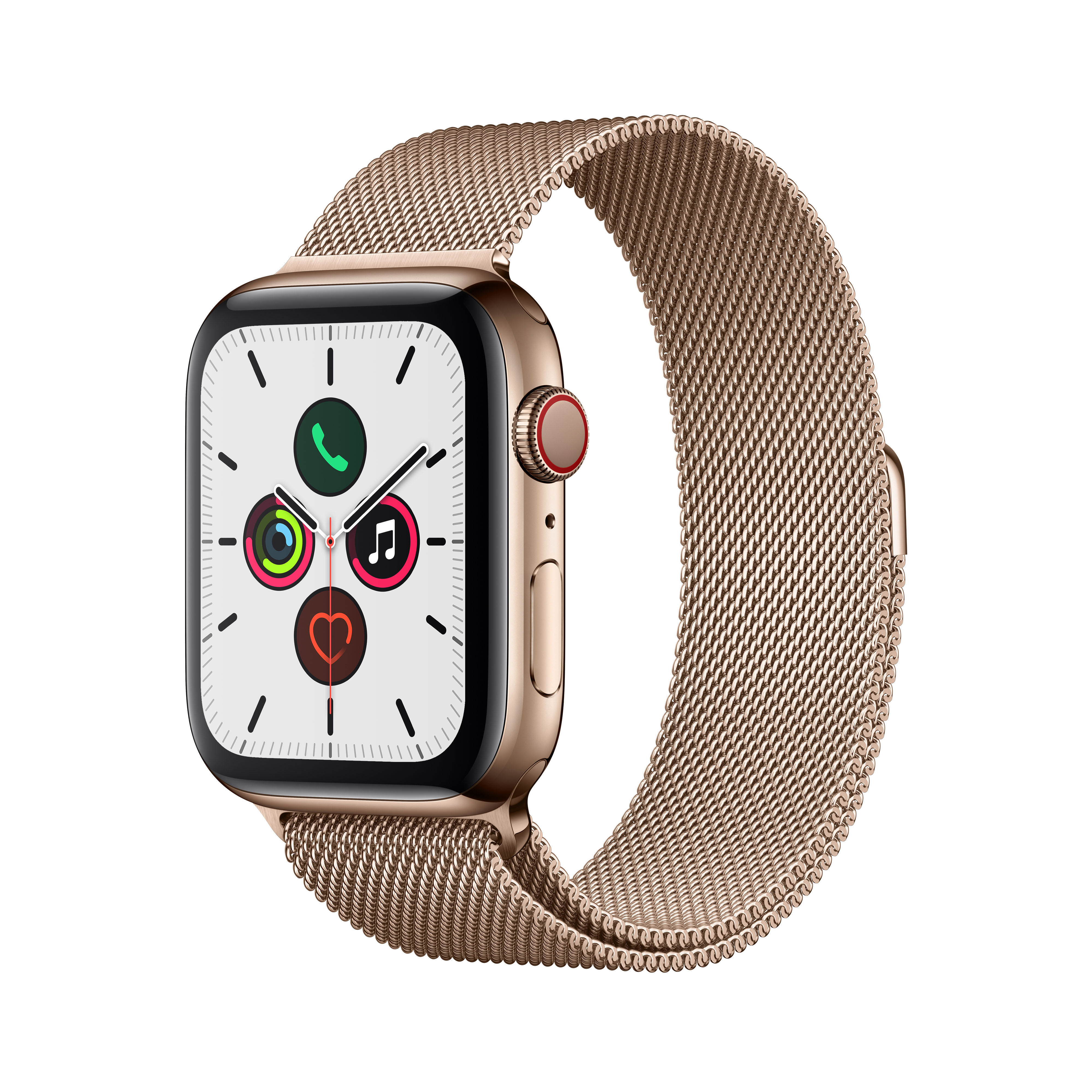 APPLE Watch Series 5 (GPS Smartwatch Gold Edelstahl Edelstahl + mm 200 140 Gold - , Milanaise, 44mm Edelstahl, Cellular) Armband: Gehäuse