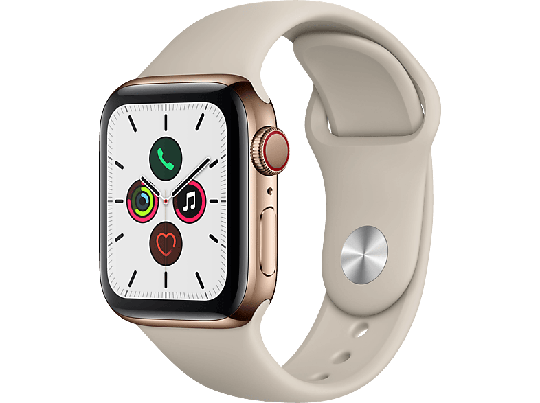 40mm 5 APPLE + Stein, Fluorelastomer, Gold Smartwatch Watch (GPS 200 Edelstahl - Armband: mm, Edelstahl Gehäuse: Series 130 Cellular)