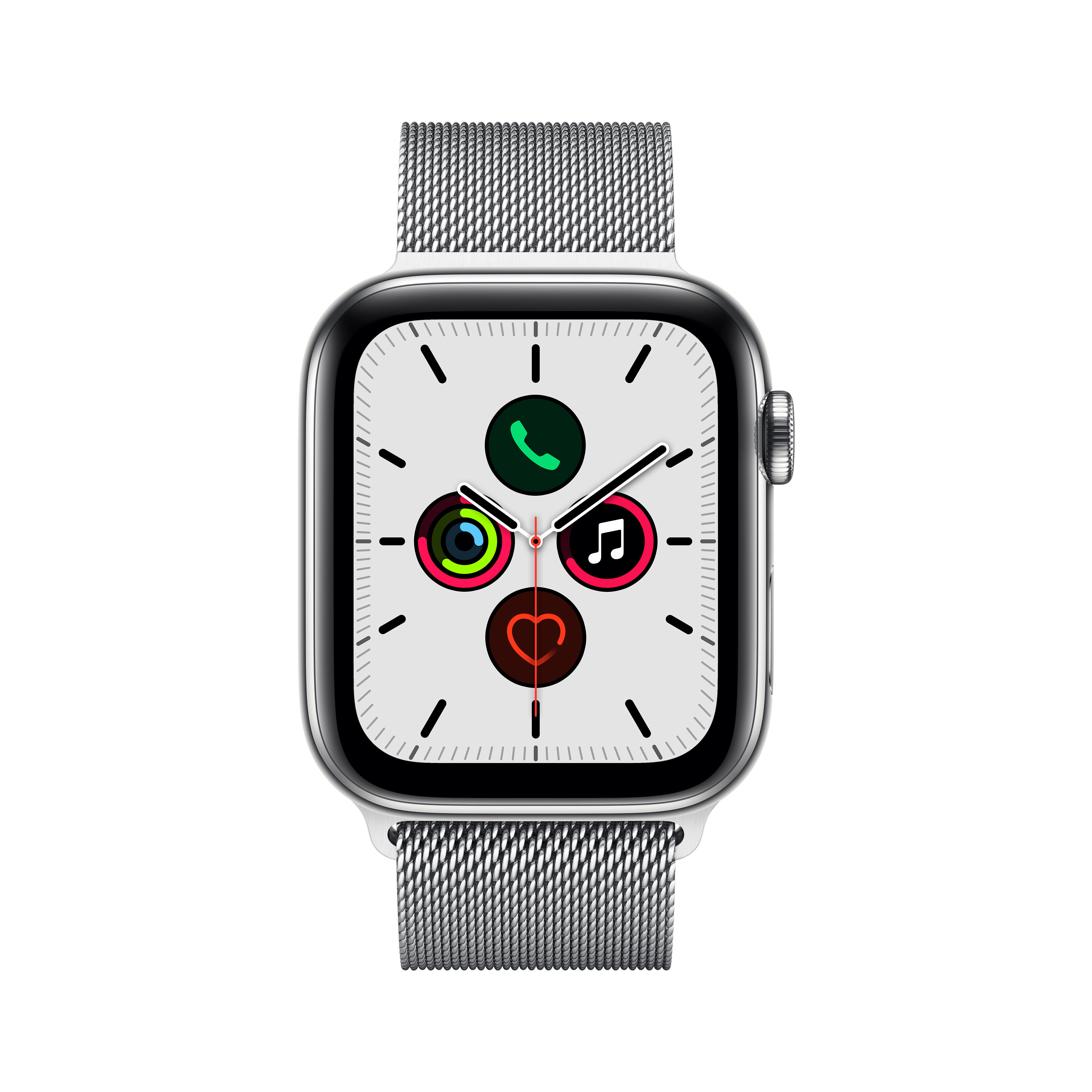 APPLE Watch Series 5 (GPS + Cellular) 44mm Smartwatch Edelstahl Edelstahl, 140 - 200 mm , Armband: Silber Milanaise, Gehäuse: Edelstahl