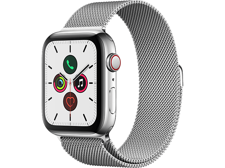 APPLE Watch Series 5 (GPS + Cellular) 44mm Smartwatch Edelstahl Edelstahl, 140 - 200 mm , Armband: Silber Milanaise, Gehäuse: Edelstahl