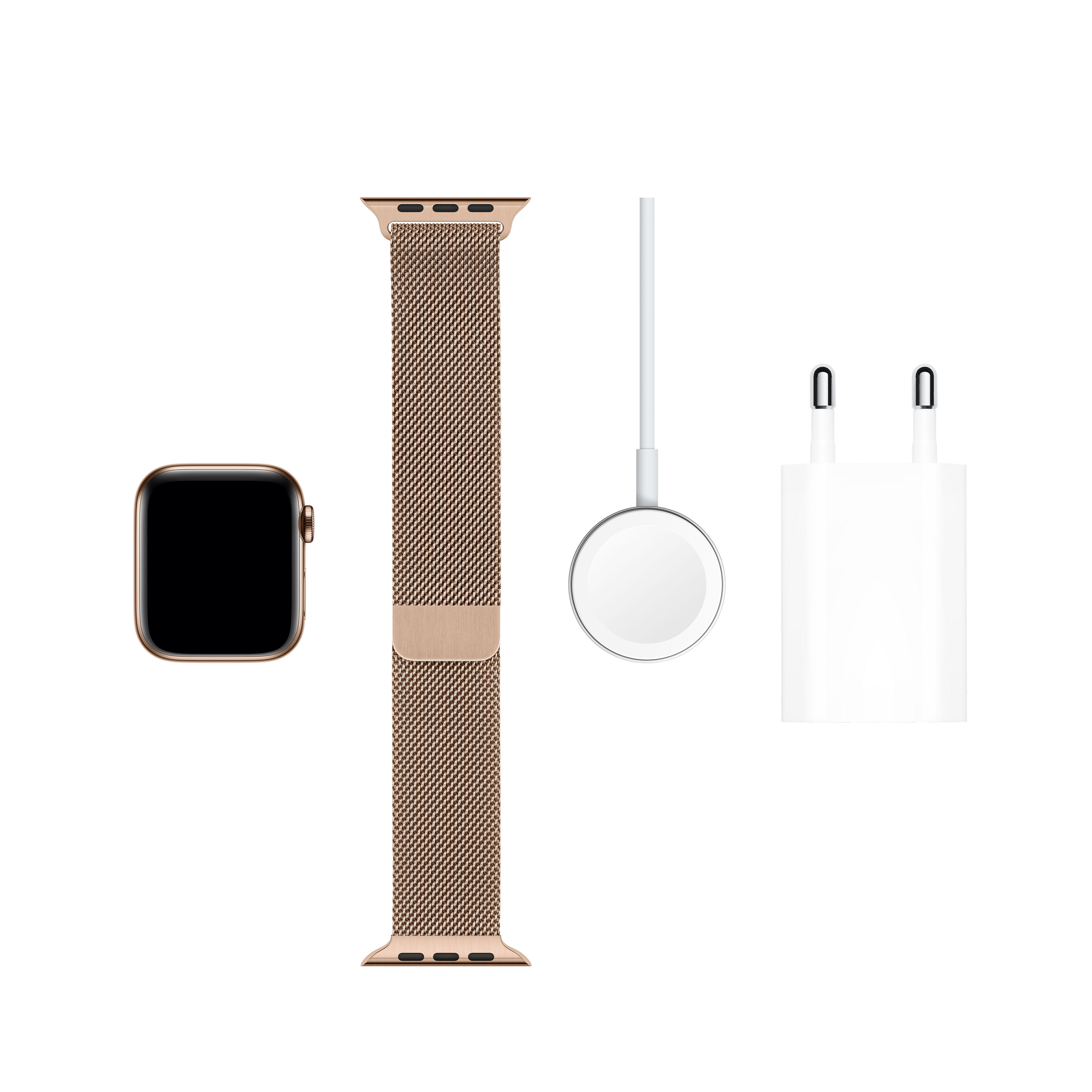 APPLE Watch Series 5 (GPS + Cellular) 40mm Smartwatch Edelstahl Edelstahl, 130 - 200 mm, Armband: Gold  Milanaise, Gehäuse: Edelstahl Gold