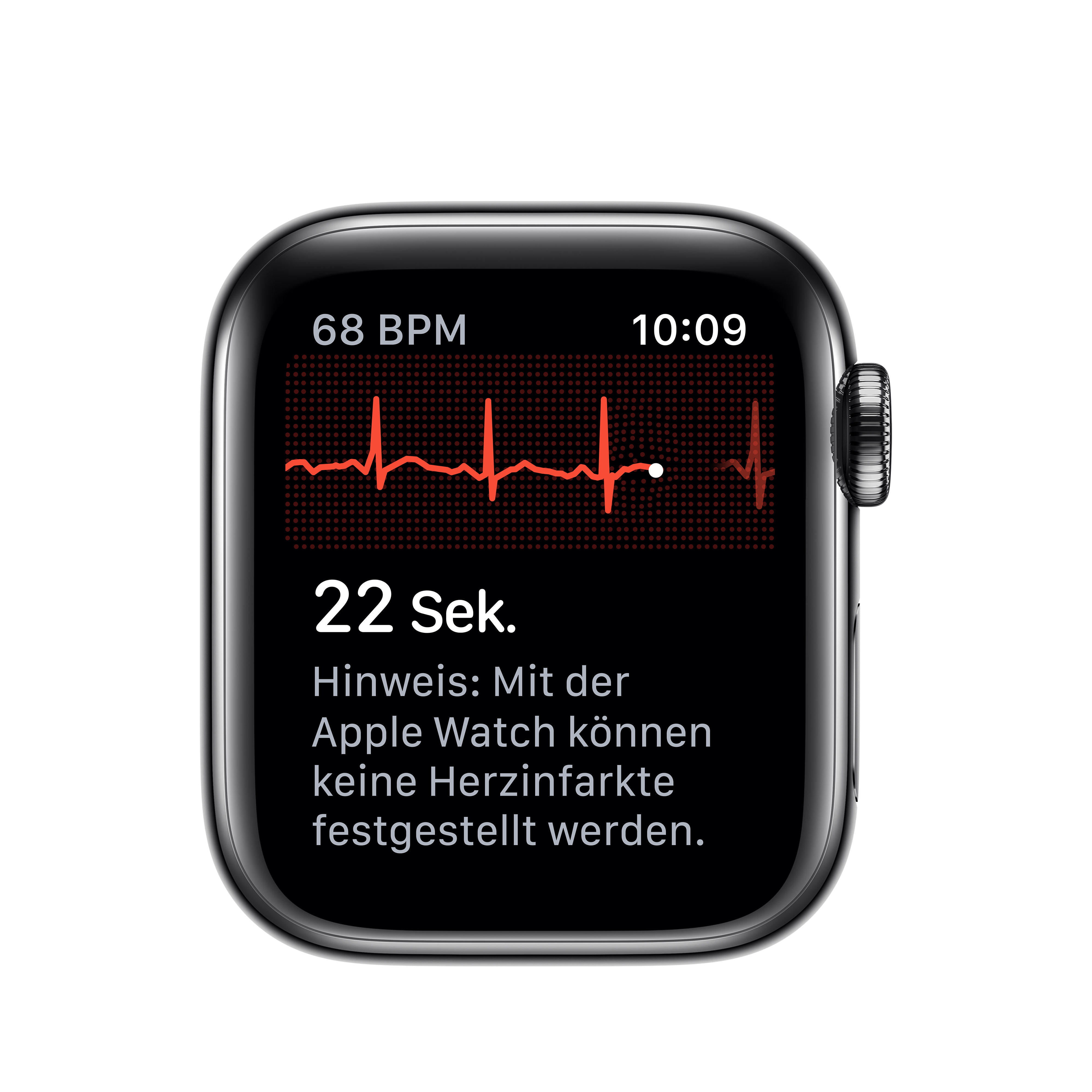 APPLE Watch Series 5 (GPS + Cellular) 40mm Smartwatch Edelstahl Fluorelastomer, 130 - 200 mm, Armband: Schwarz, Gehäuse: Edelstahl Schwarz