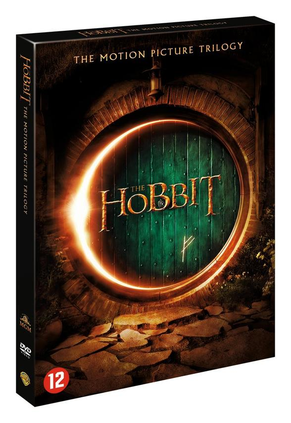 DVD case of 'The Hobbit' trilogy, showing a green door with gold lettering.