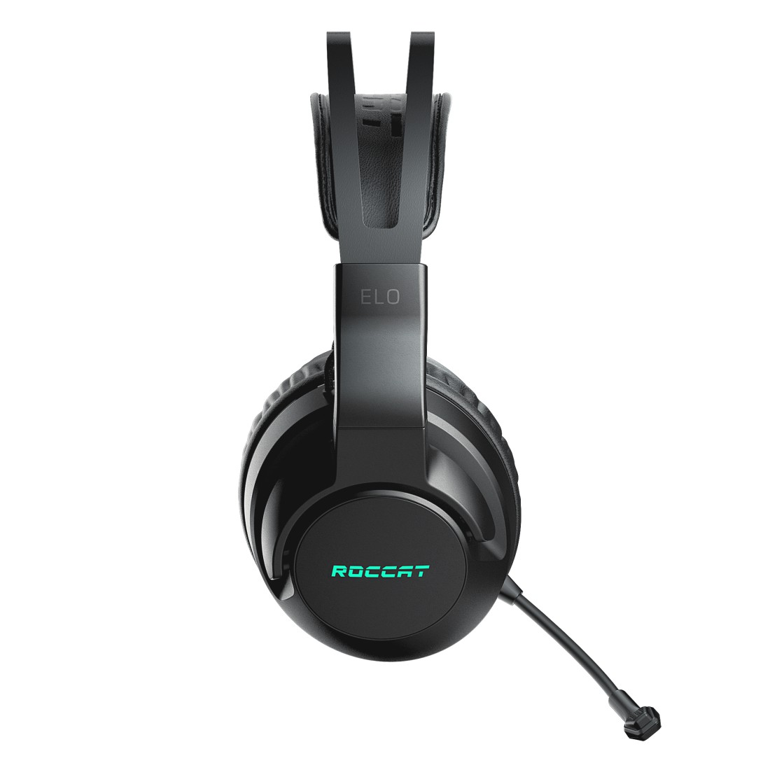 Schwarzes Headset mit 'ROCCAT'-Logo. Mikrofon erstreckt sich vom linken Ohrhörer.