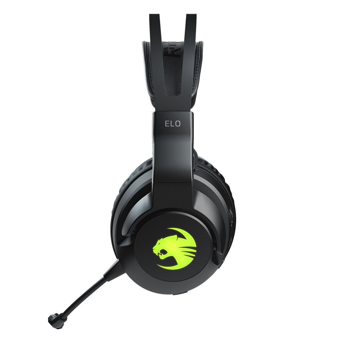 Schwarzes Gaming-Headset mit Mikrofon und grünem Logo auf weißem Hintergrund.