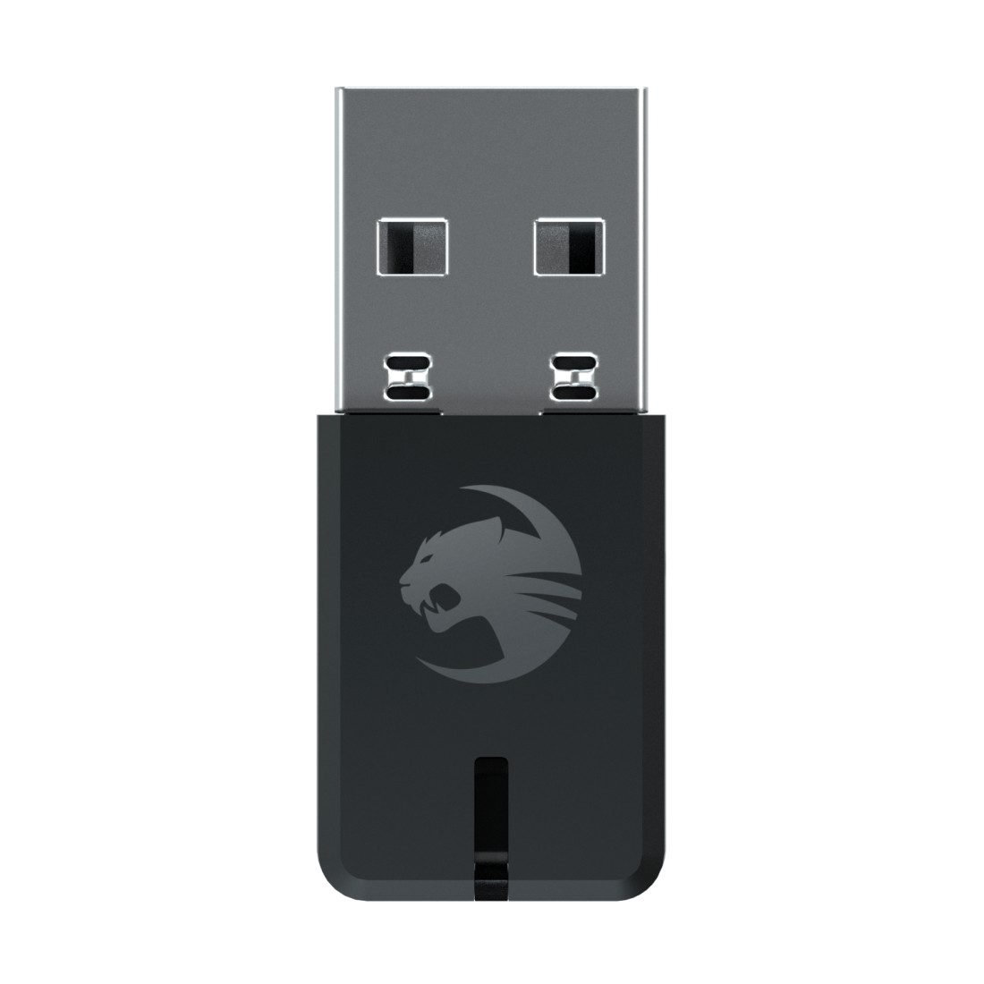 Schwarzer USB-Dongle mit silbernem Stecker, das Markenlogo ist sichtbar.