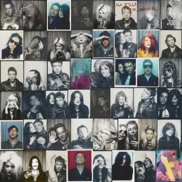 Een collage van zwart-wit foto's. The Kills staan centraal.