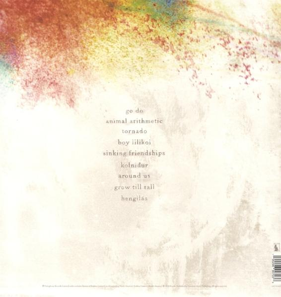 Back cover of a record album with song titles listed.