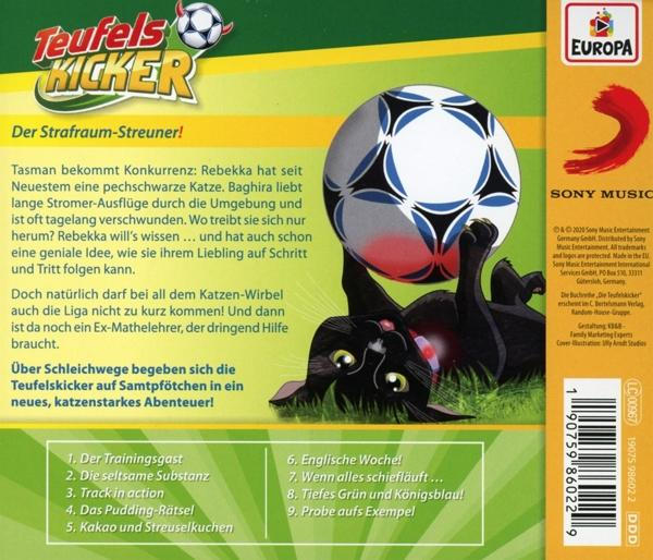Rückseite eines Comics mit einer schwarzen Katze mit einem Fußball.
