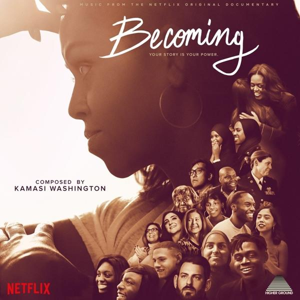 Affiche du film Becoming. Image de Michelle Obama avec une foule de visages. Texte : Documentaire Netflix « Becoming ».