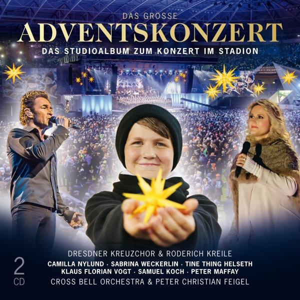 Konzert-CD-Cover. Ein Junge hält einen Stern. Zwei Sänger stehen auf der Bühne, im Hintergrund eine Menge.