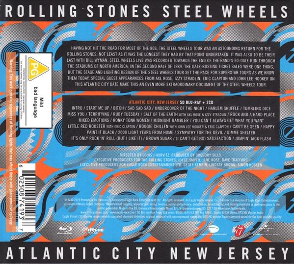 Albumcover für 'Steel Wheels' von The Rolling Stones, mit Text und Albumcover.