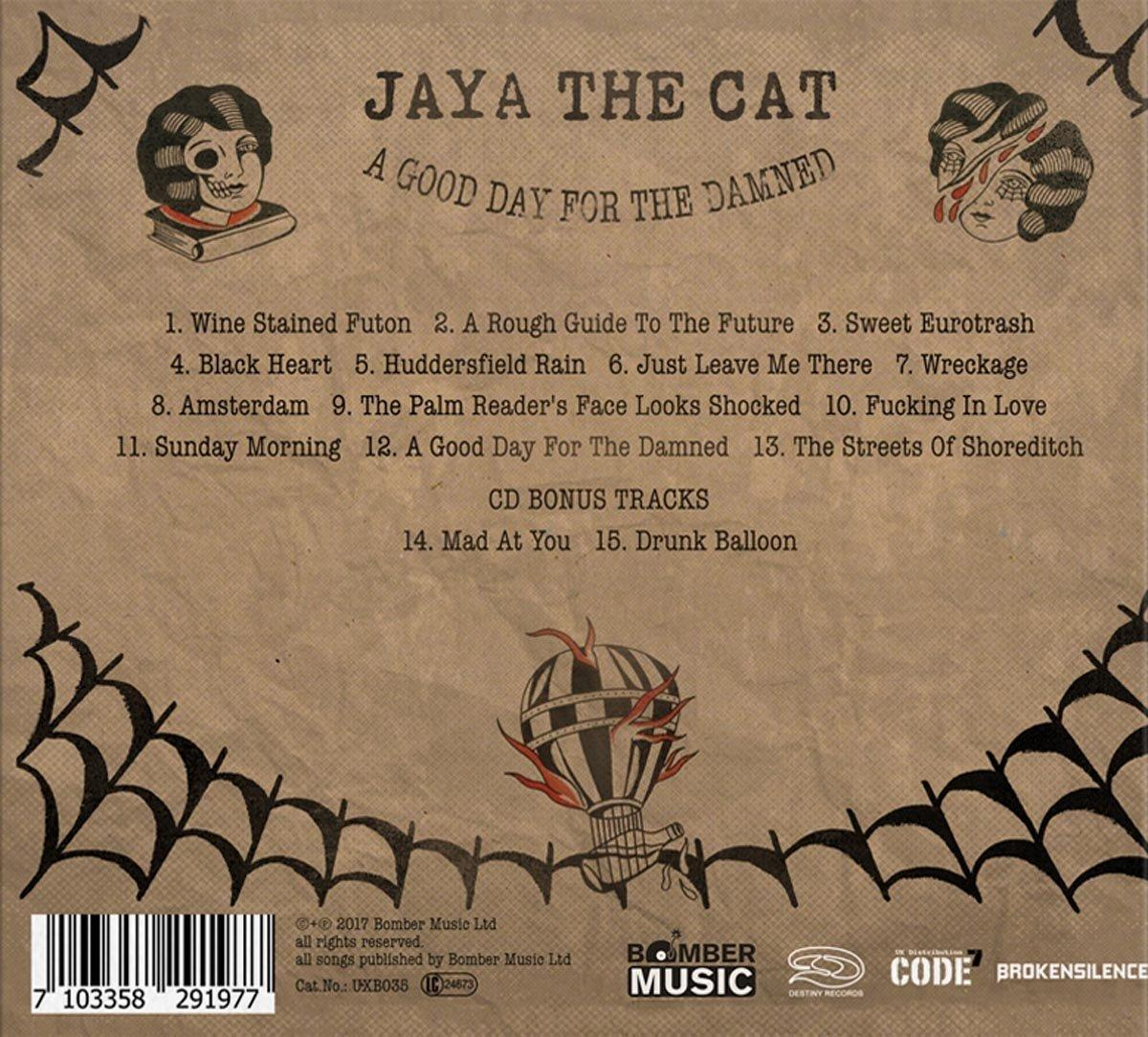 Die Rückseite des Albums "Jaya The Cat" mit Titelliste und einem Spinnennetz-Design.