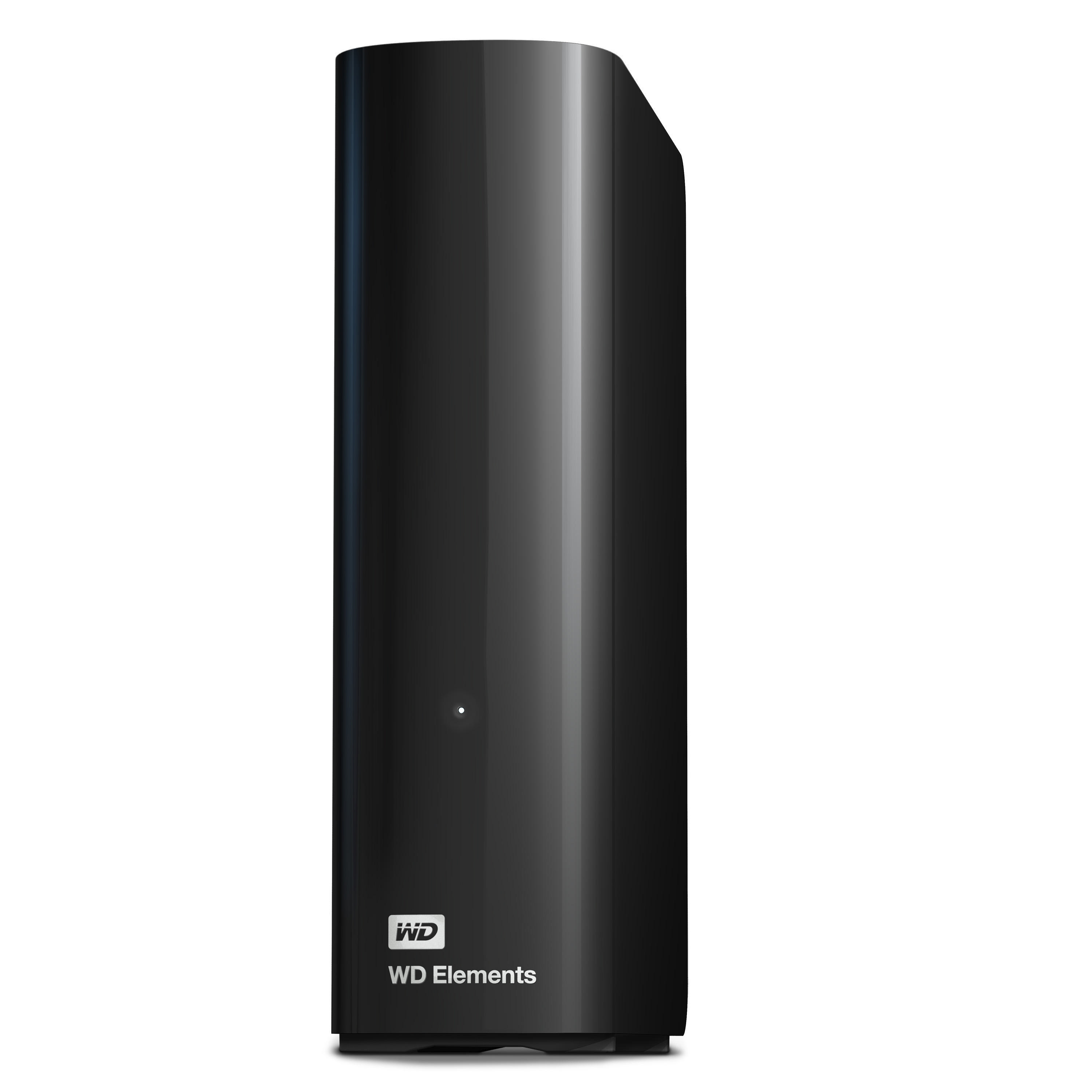 Eine schwarze externe Festplatte mit dem WD Elements Logo.