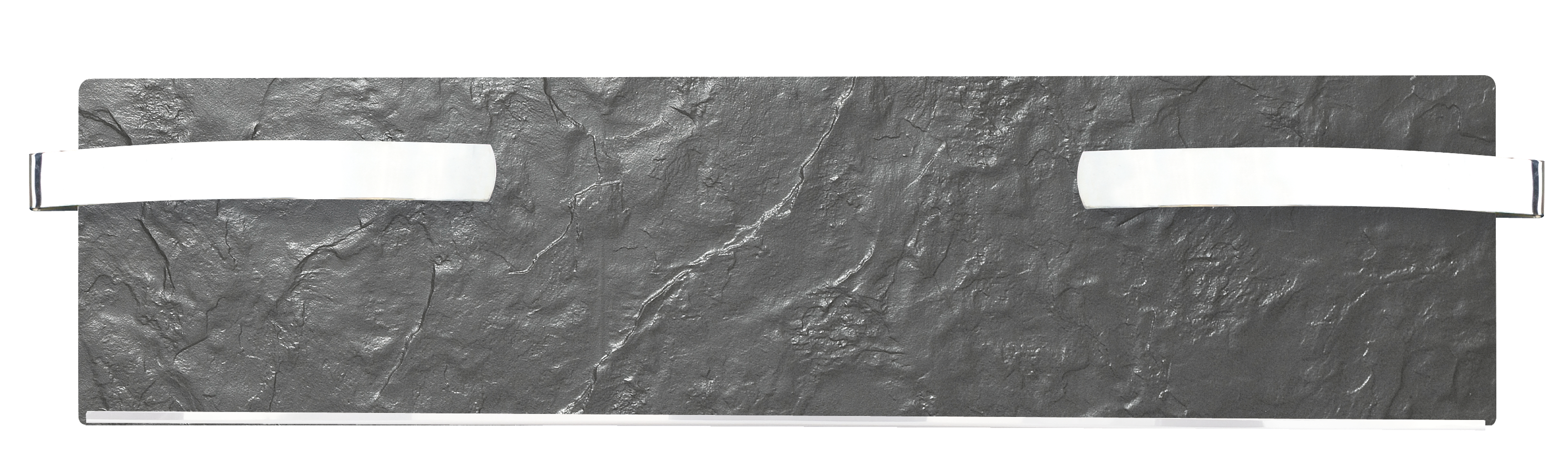 Graue strukturierte Platte mit zwei weißen, gebogenen Lichtern. Der Hintergrund ist weiß.