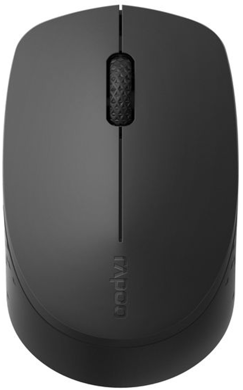 Vista dall'alto di un mouse wireless Rapoo nero.