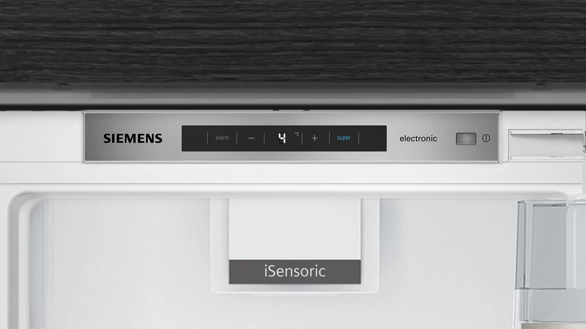 Een bedieningspaneel van een Siemens koelkast met temperatuurweergave.