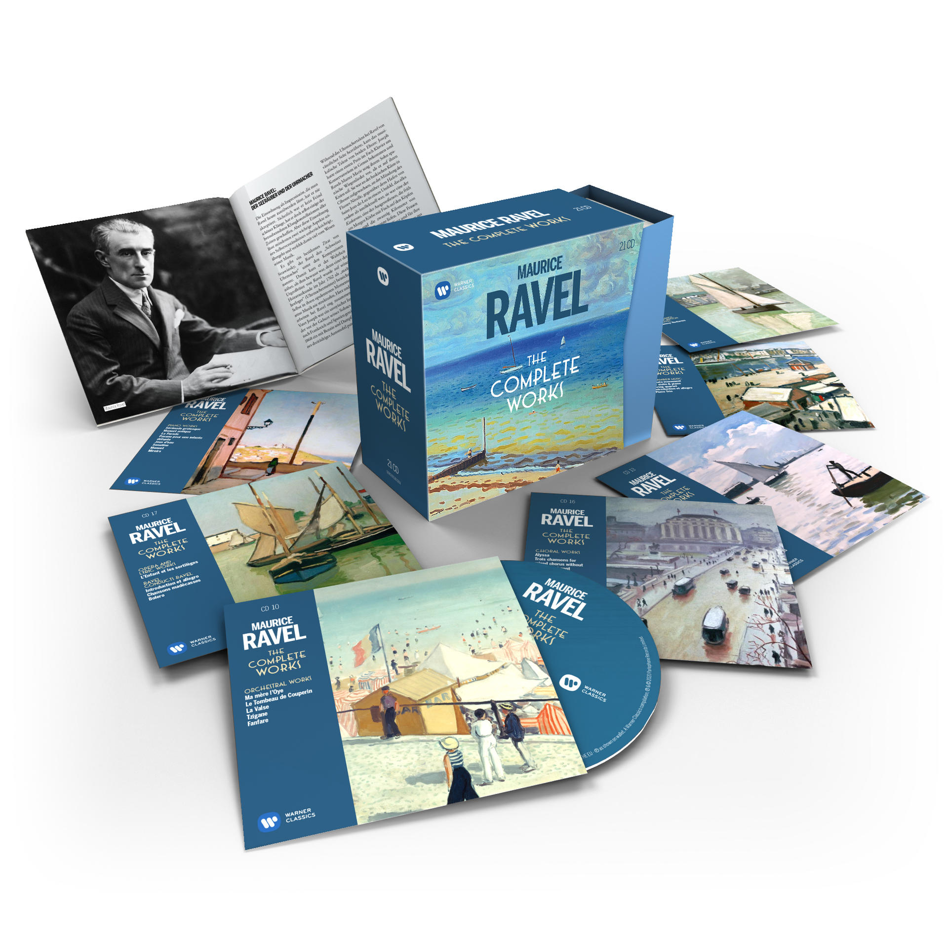 Ein Box-Set mit Buch und CDs mit Musik, mit dem Bild eines Komponisten auf dem Cover.