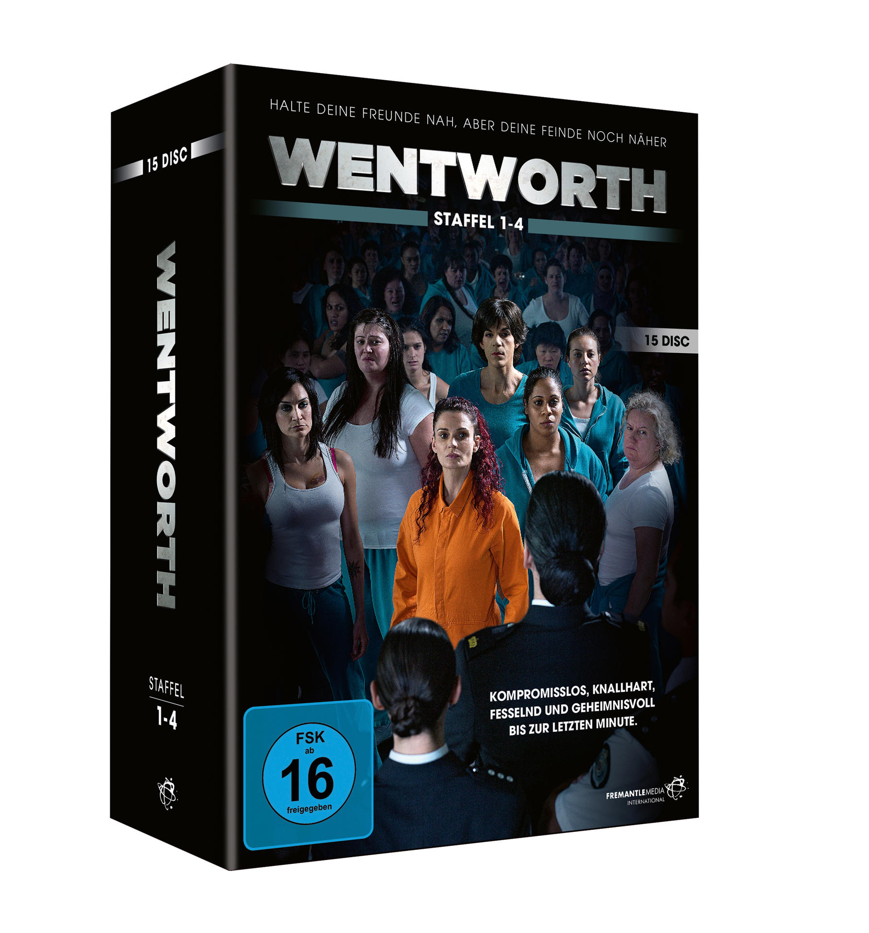 DVD-Box-Set mit einer Gruppe von Frauen in einer Gefängnisumgebung, mit dem Titel WENTWORTH.