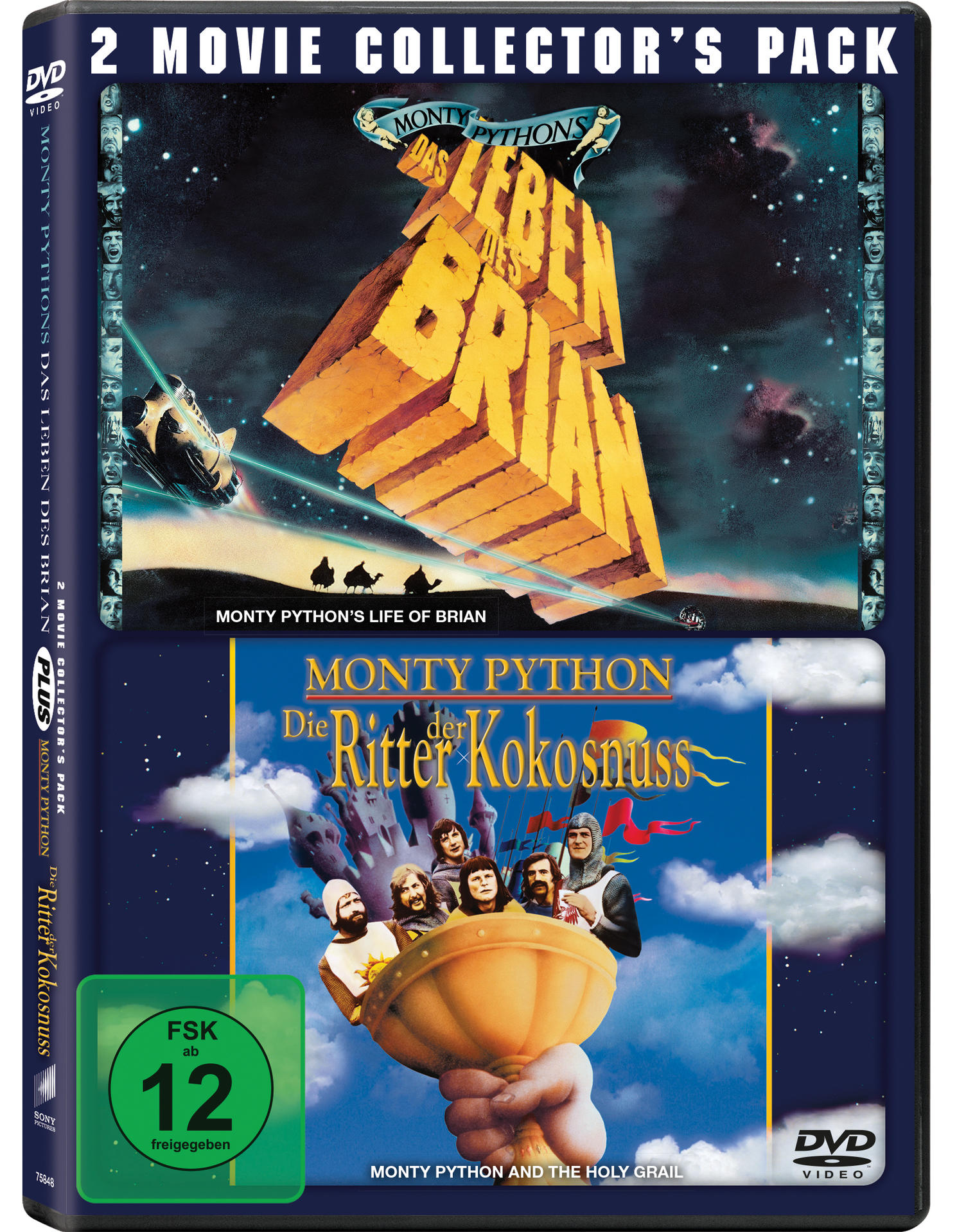 Eine DVD-Hülle mit zwei Filmen: Monty Pythons Leben des Brian und Die Ritter der Kokosnuss.