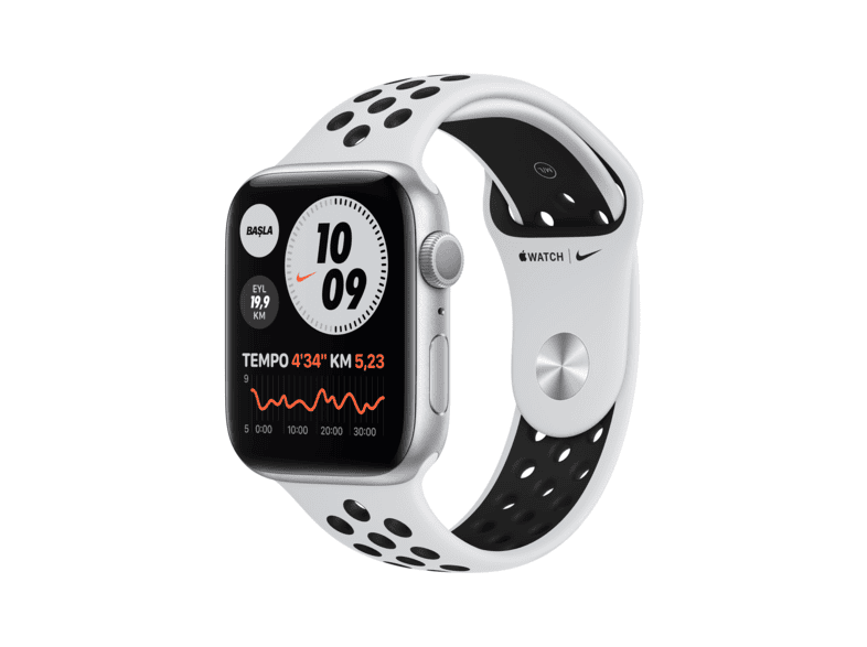 Apple Watch Nike Series 6 Gps 44mm Aluminium Case Platin Siyah Nike Spor Kordon Akilli Saat Silver Akilli Saatler