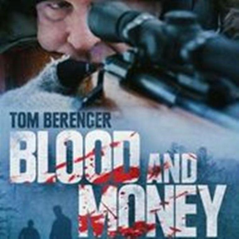 Book cover with Tom Berenger, title Blood and Money, and a sniper rifle.