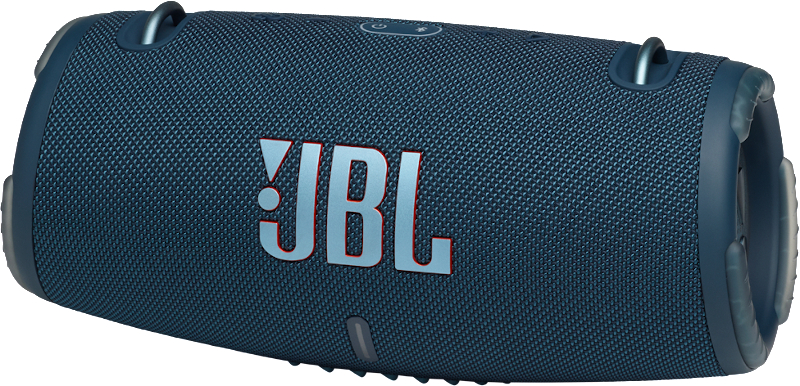 Ein blauer JBL Xtreme 3 Lautsprecher mit dem JBL-Logo.