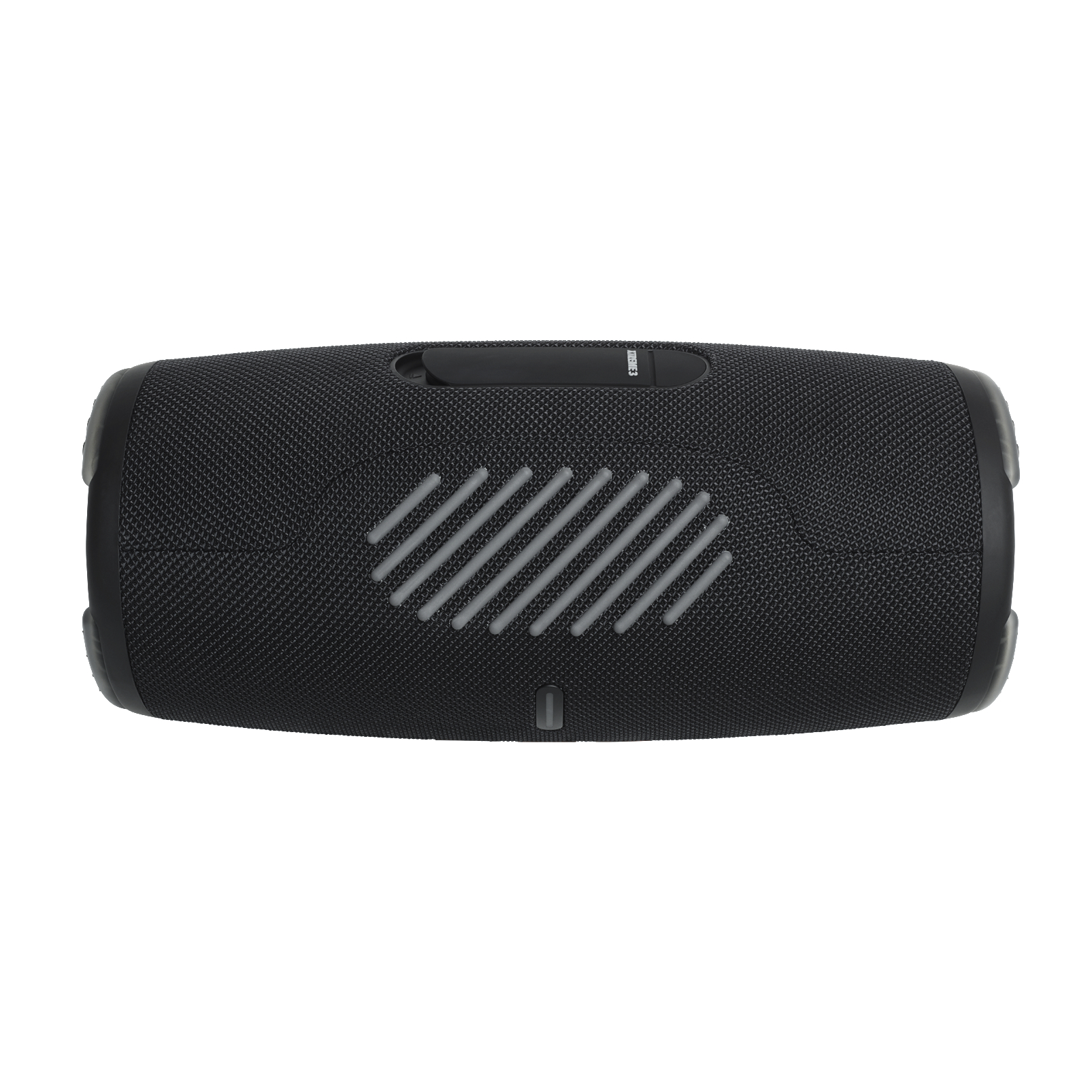Ein schwarzer JBL Xtreme 3 Lautsprecher, Draufsicht.