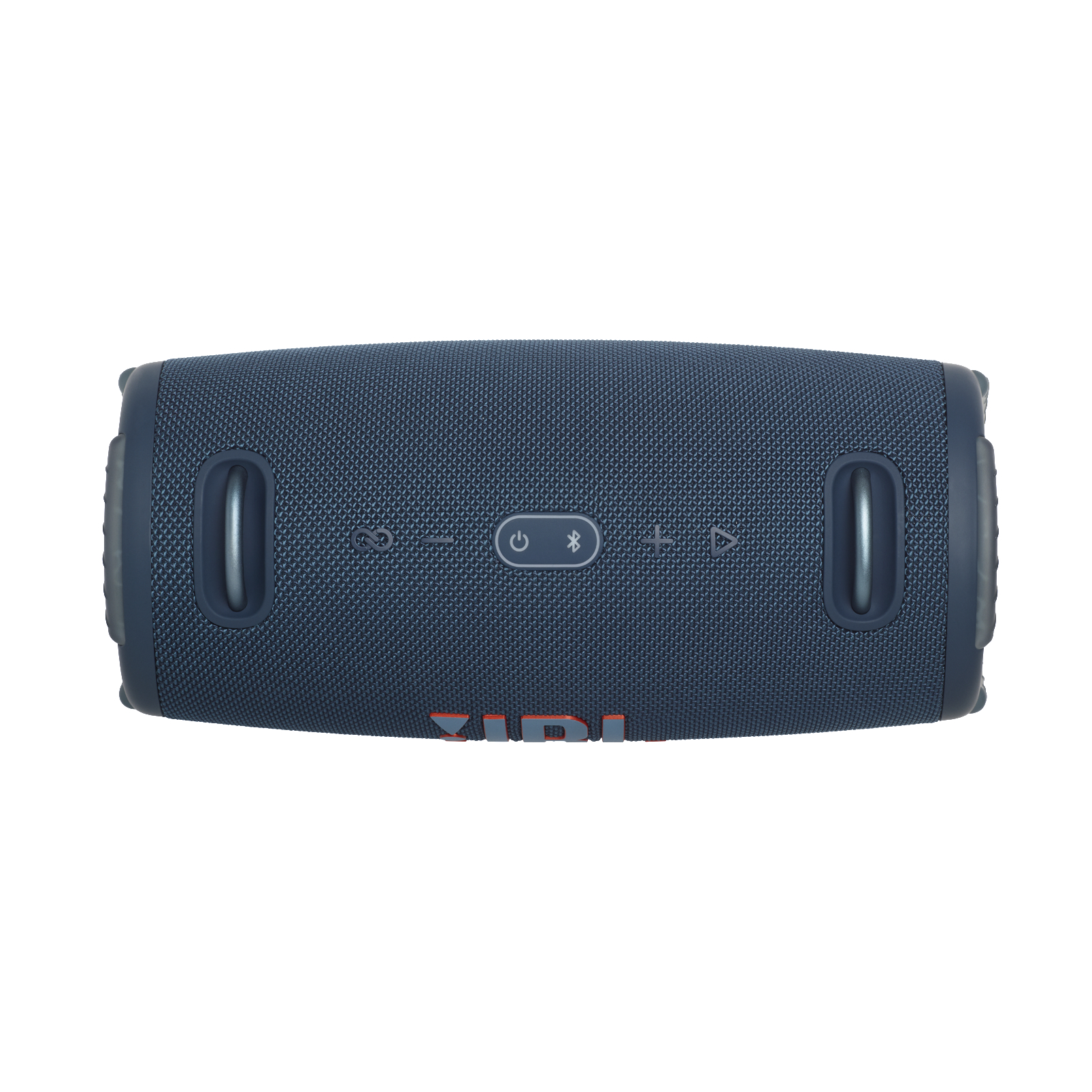 Blauer Lautsprecher mit Knöpfen oben und JBL-Logo.